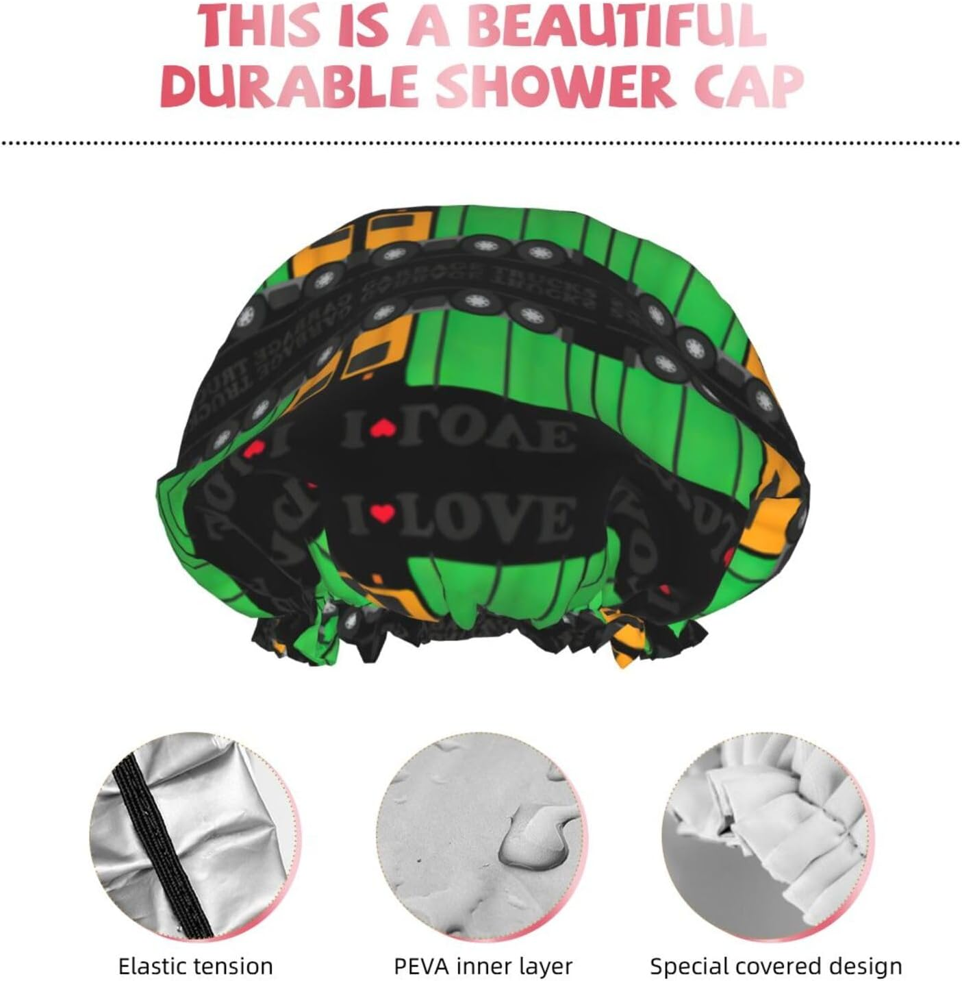 I Love Garbage Trucks Shower Cap for Water Shower Non Wetting,Double Layer Reusable Shower Cap,Hair Shower Caps for Long Hair - Cartoon Pomeranian Dog image number 6