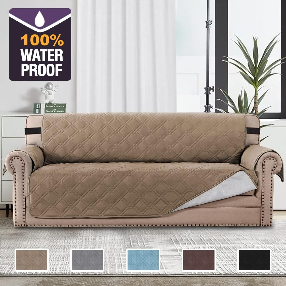 H.VERSAILTEX 100% Waterproof Couch Covers Machine Washable Sofa Cover for Dogs/Pets/Kids Couch Protector Waterproof Non-Slip Backing Sofa Slipcover for Pets (3 Seater, Taupe) image number 3