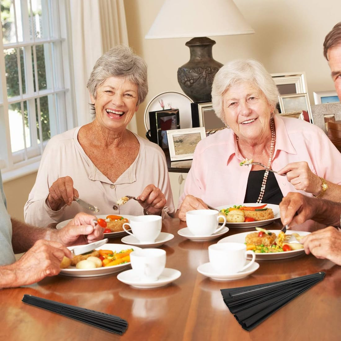 2 Pack Large Folding Hand Fan, Black Chinese Kung Fu Tai Chi Fan, Nylon-Cloth Vintage Retro Fabric Fans Folding Fan for Men and Women Performance, Dance, Decorations, Festival image number 3