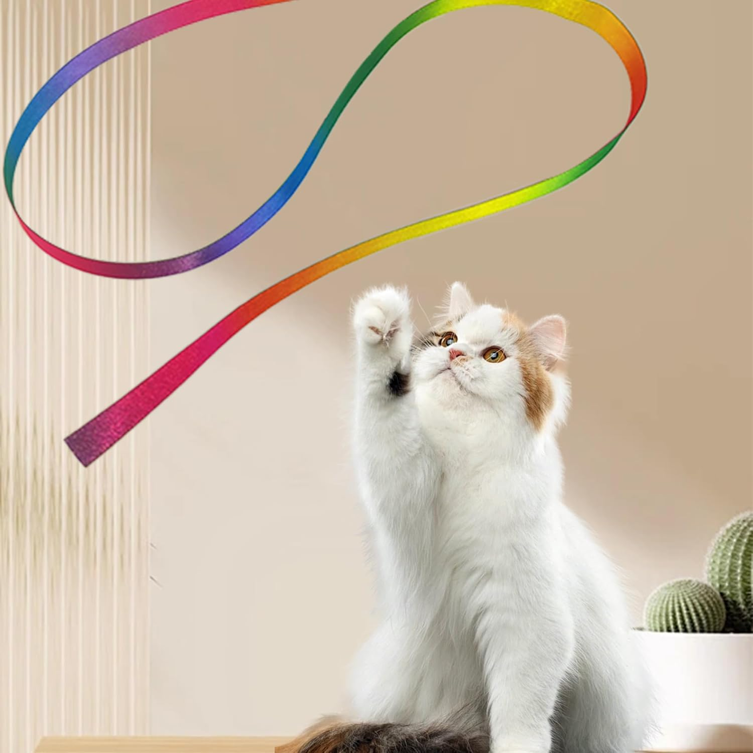 Cat Wand Interactive Toys, 2 Sets of Colored Fabric Ribbon Stick, Indoor Interactive Cat Rope Toys, Cat Athletes Pet Toy Accessories (Rainbow Cat Rope Toys) image number 1