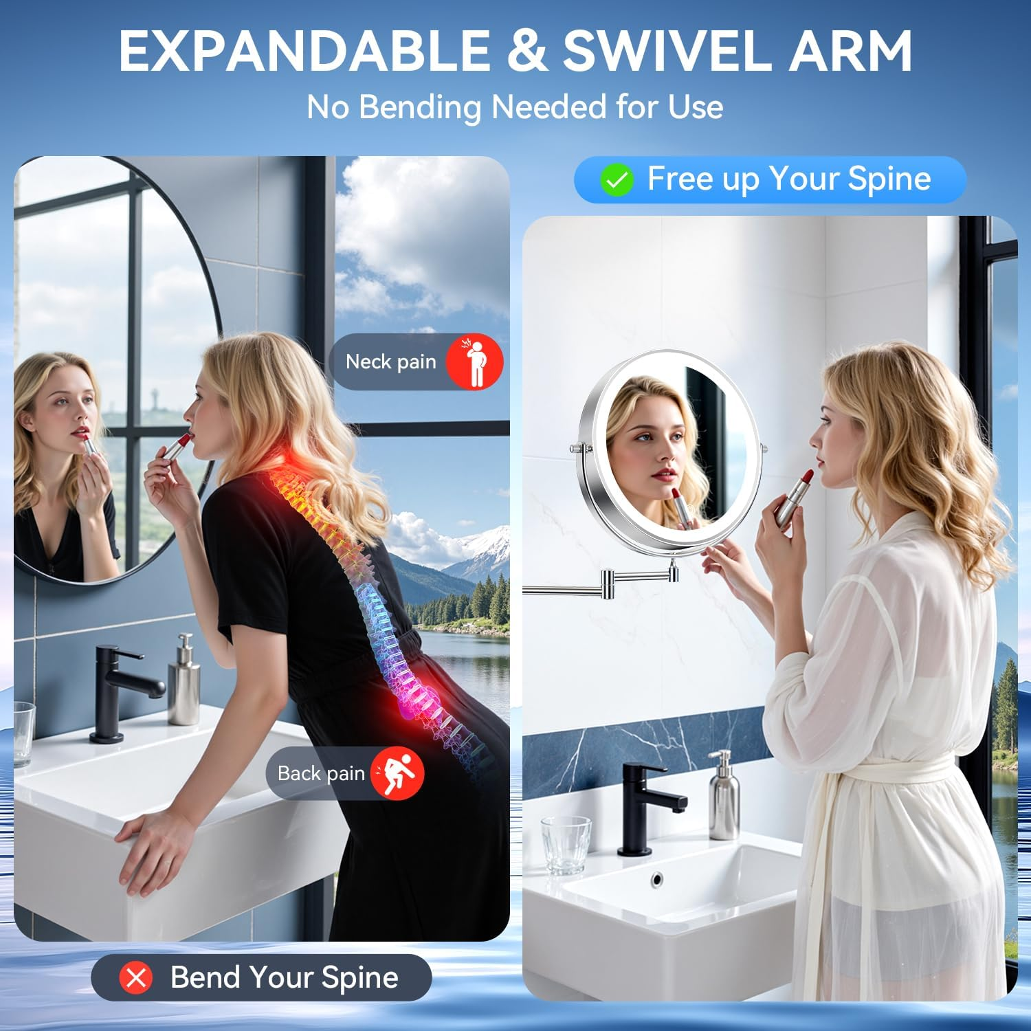 Auxmir Make-Up Mirror with Light, 1X/30X Rechargeable Make-Up Mirror Shaving Mirror Wall Mount, 5000 Mah Double-Sided Magnifying Mirror with 3 Light Colours, Touch Screen image number 6