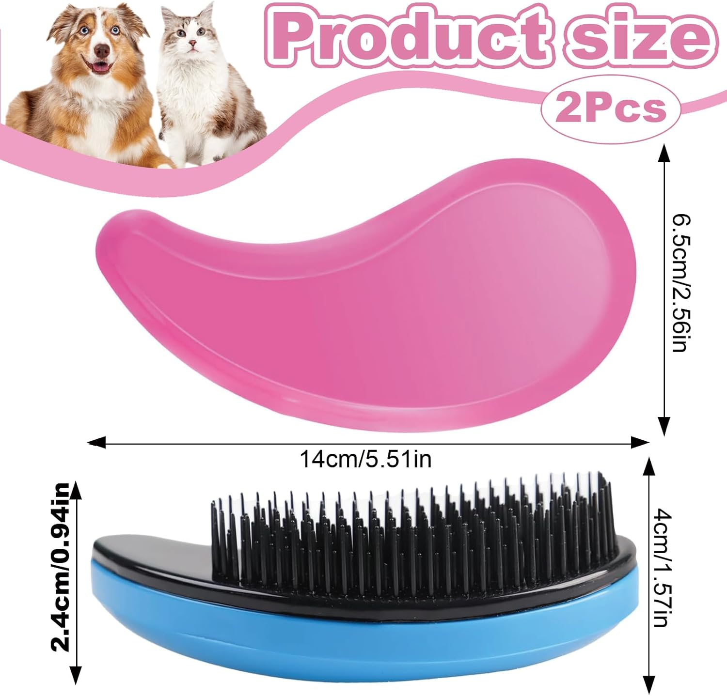 2 Pcs Puppy Brush, Dog Brushes for Grooming, Soft Dog Brush Gentle Puppy Dog Hair Remover Brushes for Teddy Yorkies Maltese Shih Tzu Chihuahua Grooming (Pink, Blue) image number 1