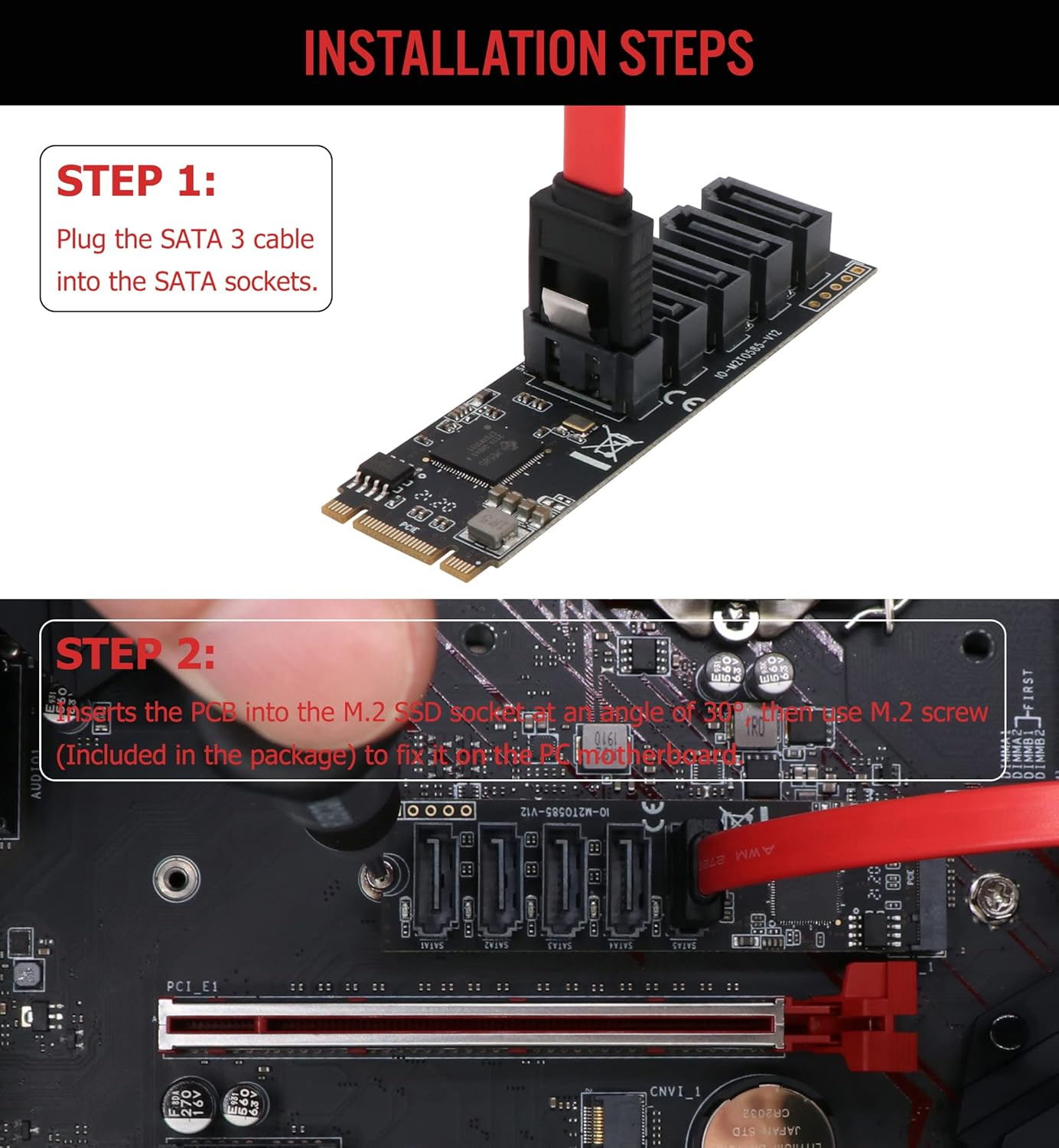 M.2 to SATA3.0 Controller Card, 5-Port SATA III 6Gbps Expansion Cards, Supports SSD and HDD, Compatible with Windows/Linux/Mac OS, M2-SATA-5P-N1 - 3. M.2 To Sata 5-Port image number 4
