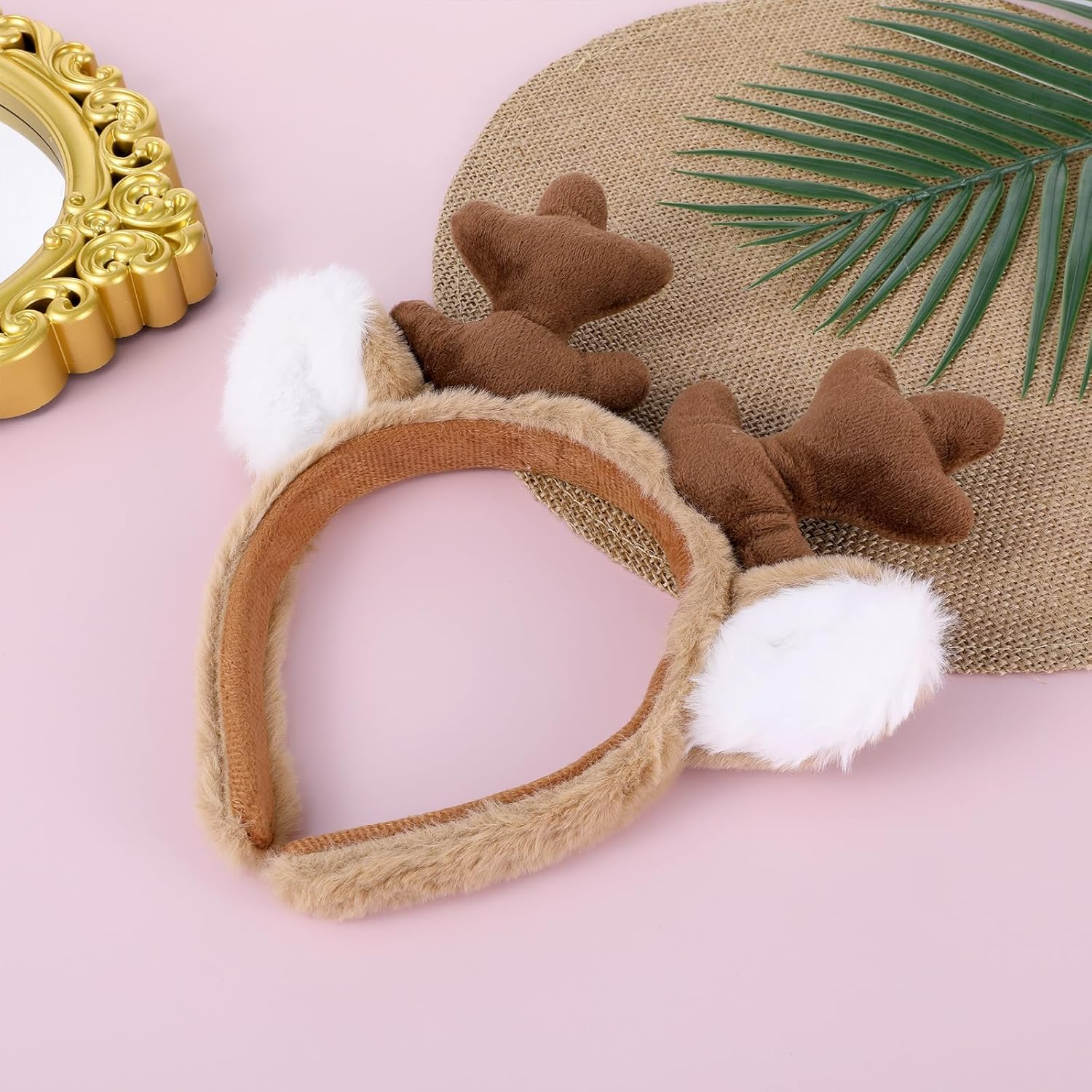 Qianyu Reindeer Antlers Headband Animal Ears Hairband Fluffy Deer Antler Hair Accessories for Party Cosplay Costume Christmas Halloween image number 3
