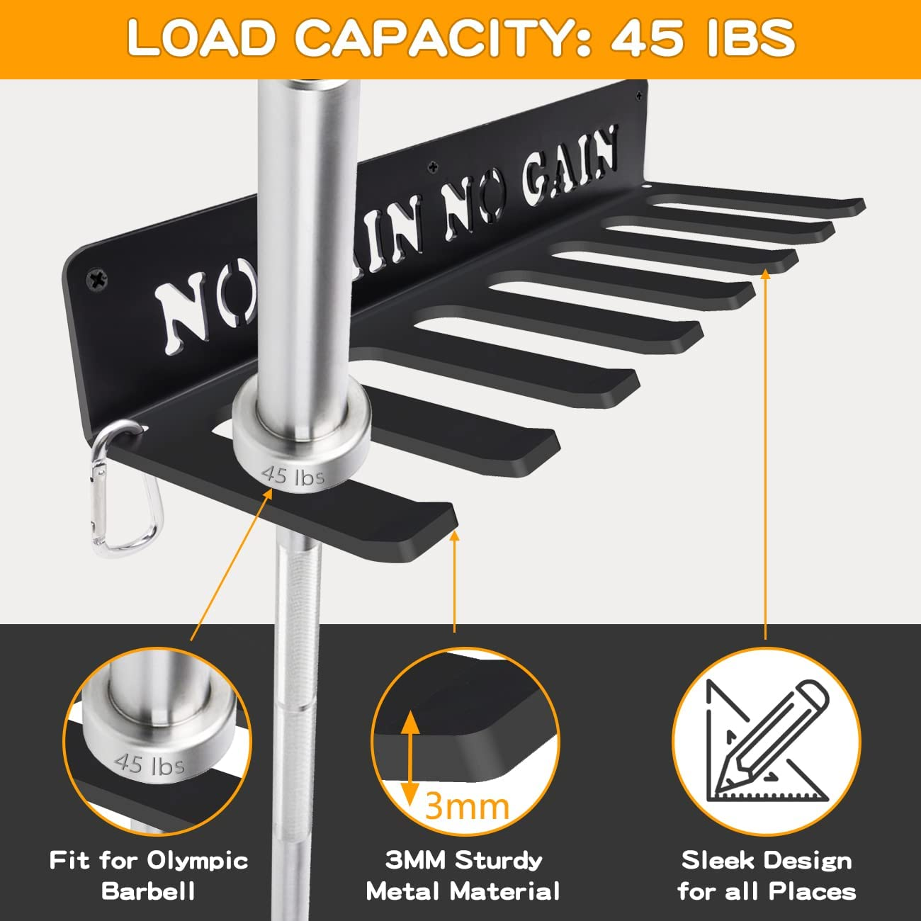 Gym Home Rack 8 Hook Heavy-Duty Wall-Mounted Organizer Multi-Purpose Workout Gear Wall Hanger Storage for Resistance Bands, Jump Ropes, Lifting Belt, Fitness Bands, Barbells Carabiners Included image number 3