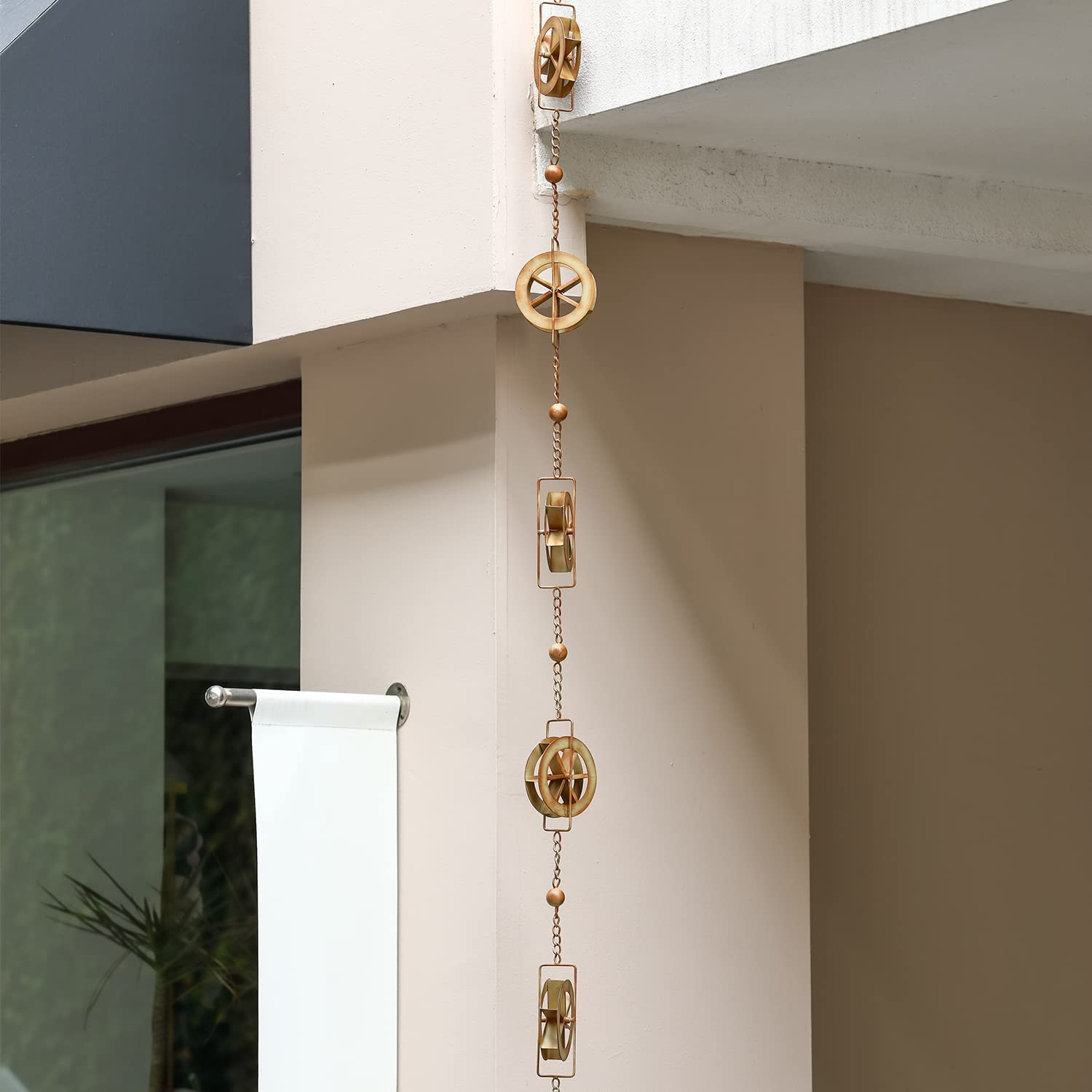 5-7/10-Feet Gutter Rain Chain,Water Wheel Rain Catcher Chain Outdoor Garden Decorative Art image number 2