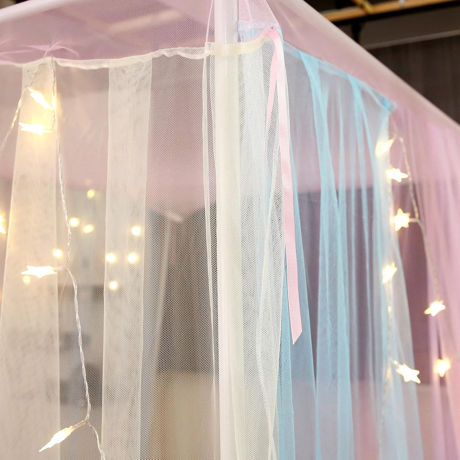 Nattey 4 Poster Corners Princess Bed Curtain Canopy Mosquito Netting Canopies (Full, White) image number 6