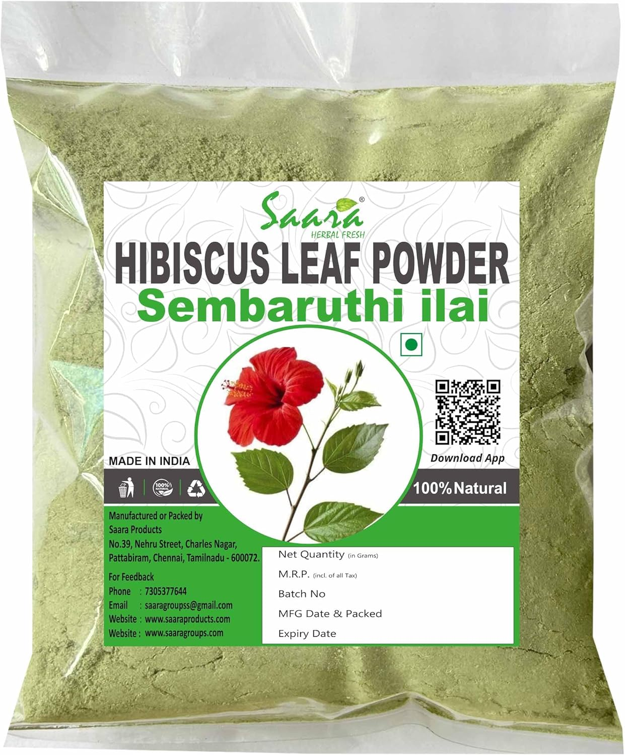 SAARA Hibiscus Leaf Powder Sembaruthi Leaf Powder 50 GM image number 4