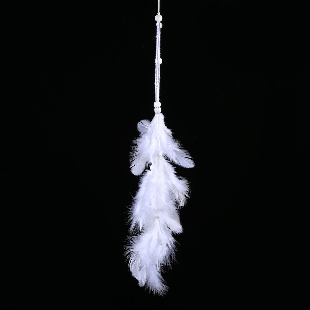 White Dreamcatcher Wind Chimes Indian Style Beads Feather Pendant Home Wall Window Decor image number 1