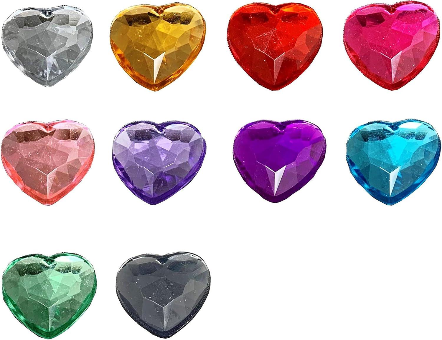 Acrylic Heart Shaped Stone, 0.5 Inch (12 Mm), 10 Colors X 10 Each, Set of 100 Pieces, Style A