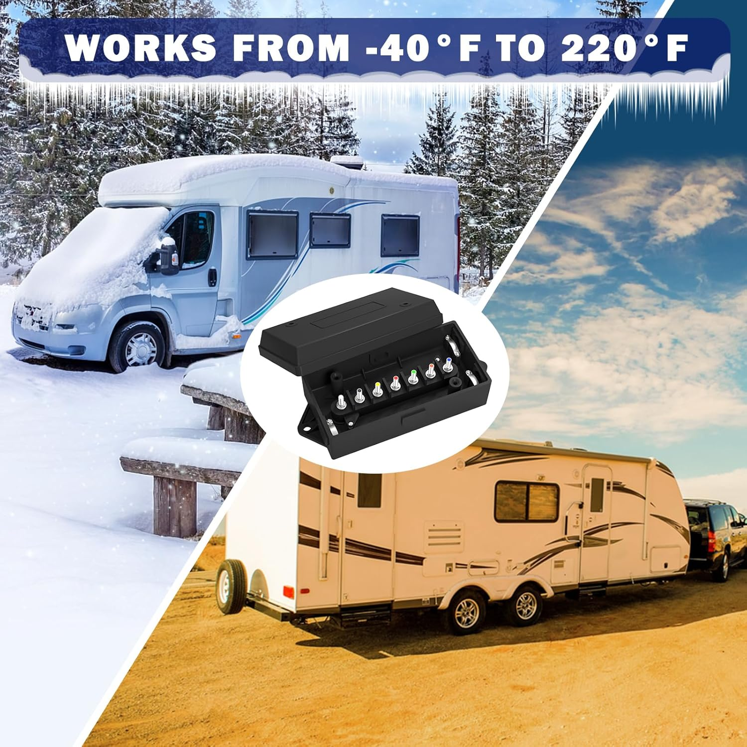 Cheemuii 7 Way Trailer Junction Box Weatherproof 7 Pin Trailer Wiring Box 7 Color-Coded Electric Wires Connection Box for RV Camper Trailer Light Rewiring image number 5