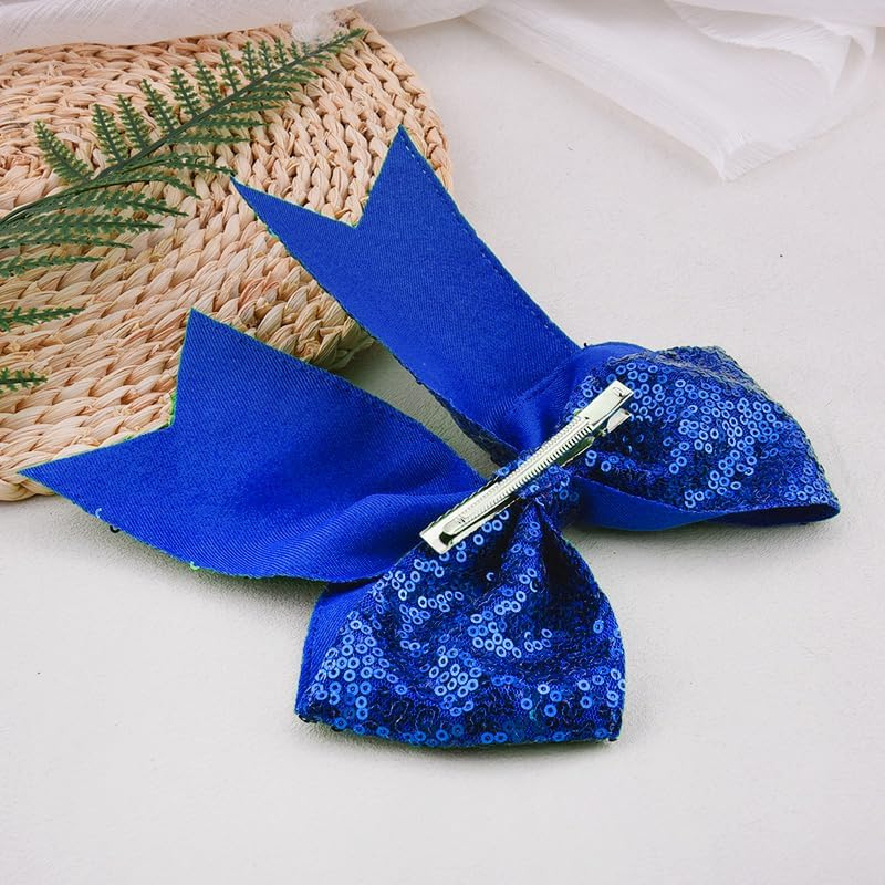 Sparkly Navy Blue Cheer Bow Hair Clips for Braids Ponytail Glitter Sequins Bows Tie Clip Bling Ribbon Bow Barrettes for Kids Toddlers Cheer Stuff for Girls Women Volleyball Cheerleader Bows for Hair - Navy Blue image number 5