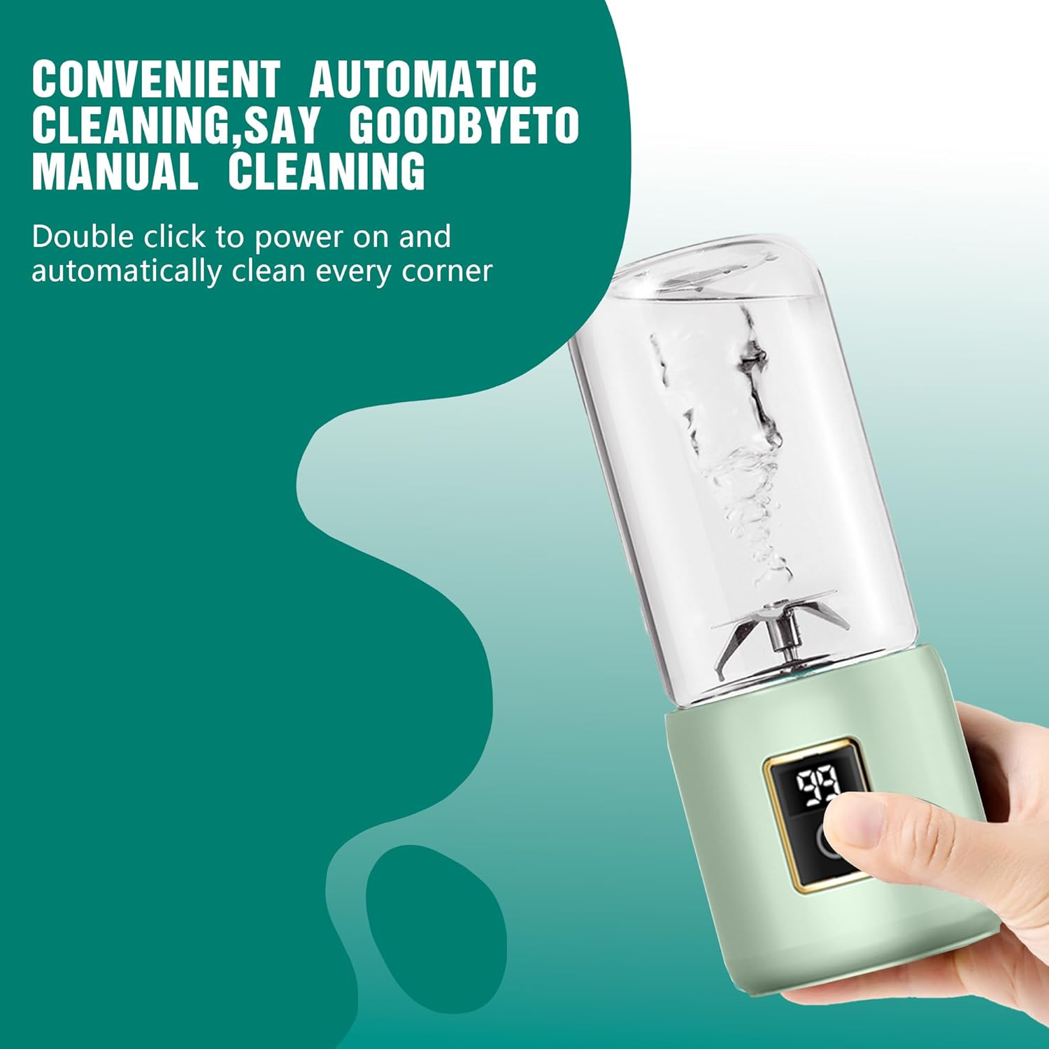 Smoothie Blender, 60W Portable Blender with LED Smart Display and 12 Food Grade Blades, USB Charging, Comes with 2 500ML Travel Mugs, BPA Free Juicer image number 2