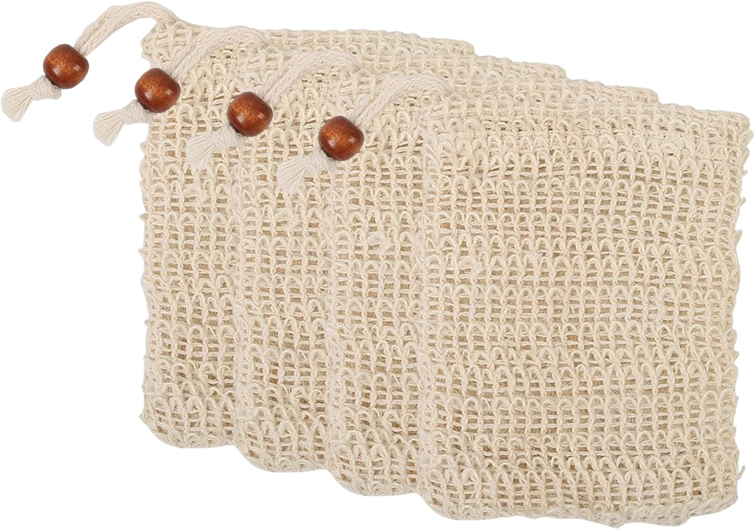 RIBHNXHI 4 Pack Soap Bag, Natural Sisal, Exfoliating Body Scrub Container for Bathroom, Plastic-Free Soap Saver, Quick-Drying Mesh Pouch with Hanging Loop Holder image number 2