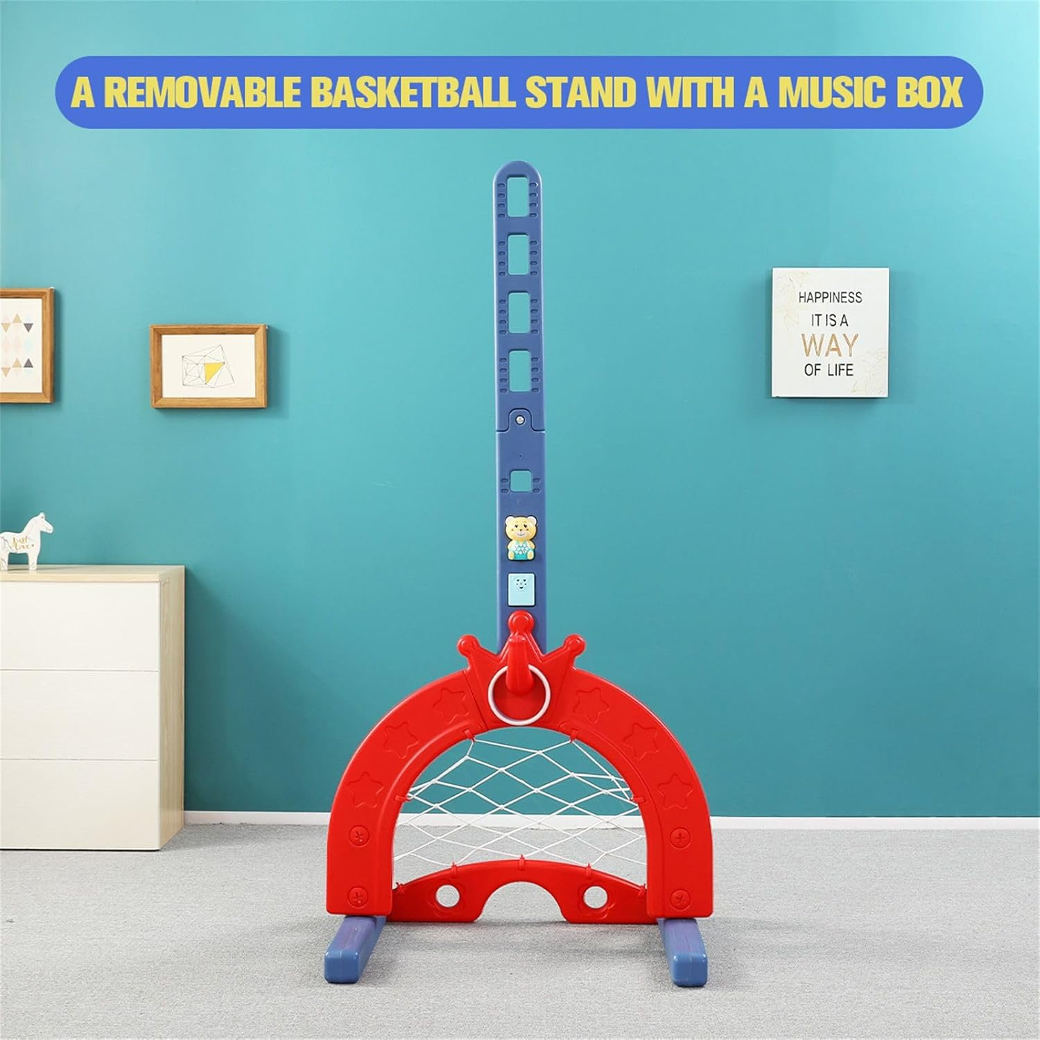 Kids Basketball Hoop Stand Height Adjustable,5In1 Kid Playset, Basketball/Football/Golf/Ring/Storybook, Activity Centry Indoor/Outdoor image number 2