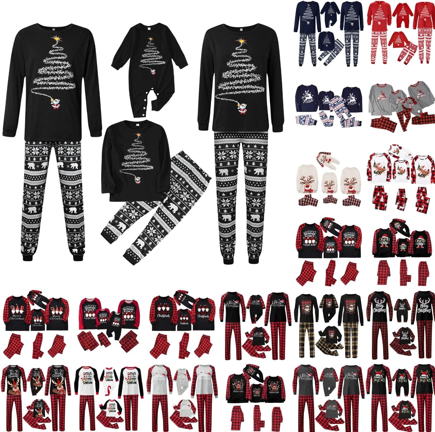 Matching Christmas Pajamas for Family Christmas Tree Print Xmas Sleepwear Holiday Long Sleeve Pjs Set