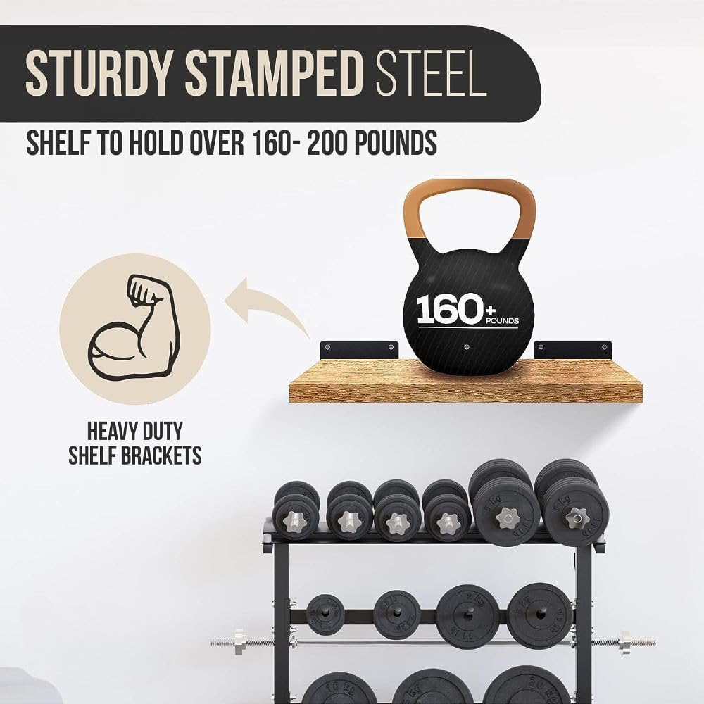 Sunblue Heavy Duty 6-Inch Floating Shelf Bracket (6 Pack), 1/4&rdquo;-Thick Black Metal, Holds 160+Lb, Powder Coated, Easy Install with Mounting Hardware