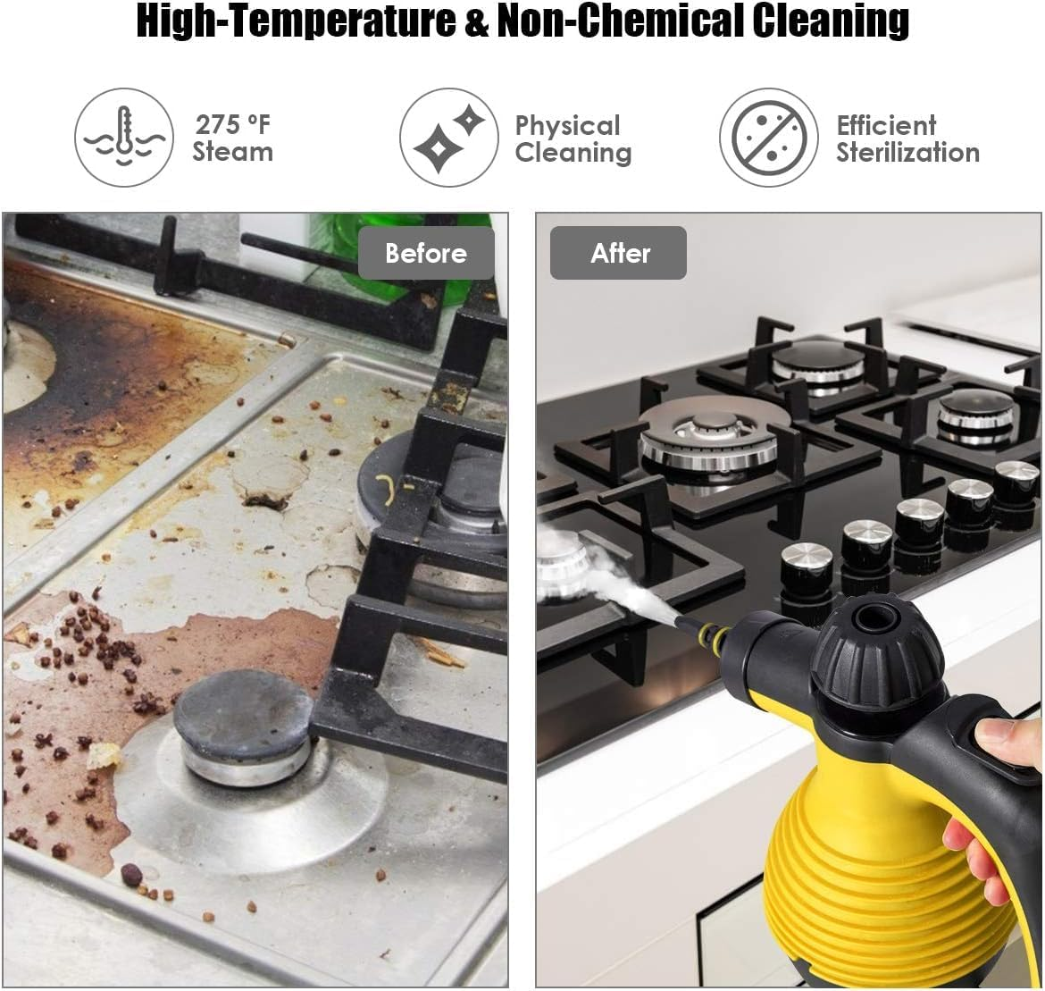 Handheld Pressurized Steam Cleaner with 9 Piece Accessories, Multipurpose Steamer with Hsafety Lock for Carpet Curtain Car Seat, 1050W Portable Upholstery Steamer for Home Kitchen Bathroom