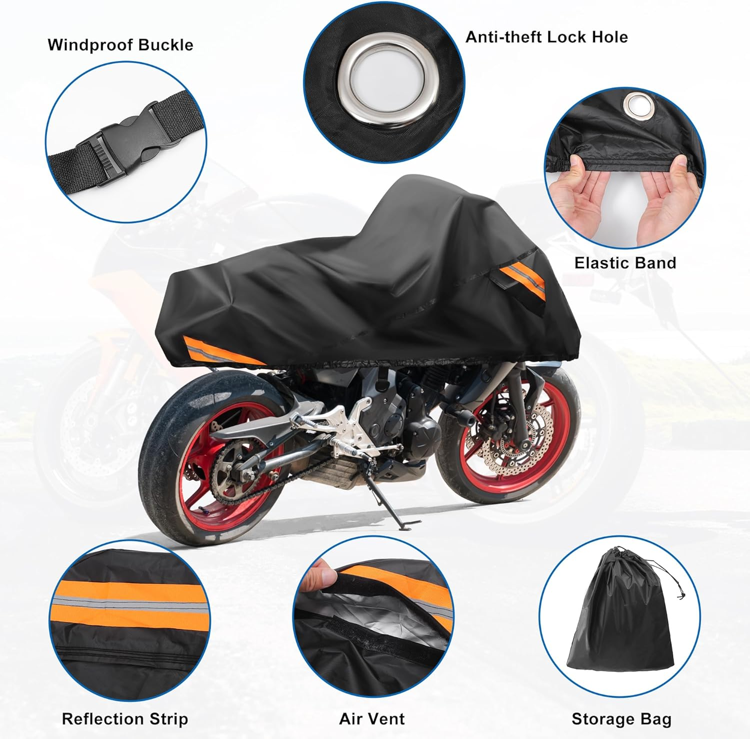 Uxcell Motorcycle Cover Waterproof Half Cover Outdoor Motorbike Rain Cover Protector for Harley Dyna FXD FXDF Low Rider Super Wide Glide Fits 96" Black