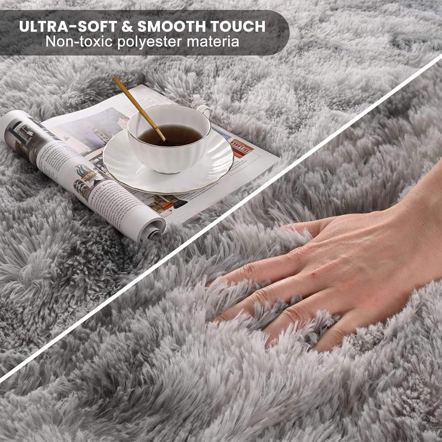 Large Area Rugs for Living Room, Ultra Soft Indoor Modern Fluffy Bedroom Carpets, Washable Furry Throw Rugs Area Carpets for Children Home Decor Nursery Rug (Light Grey,50 X 80 CM) image number 3