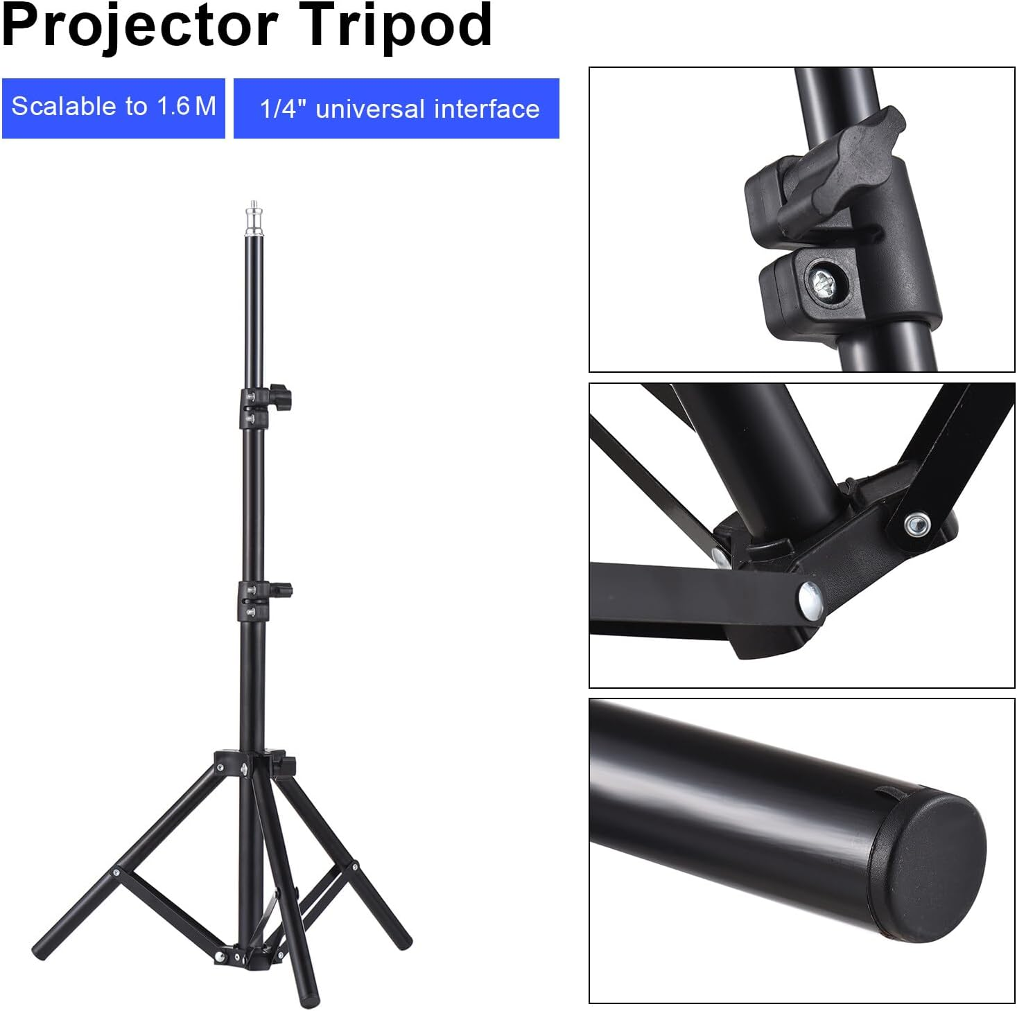 Universal Projector Tripod Stand Stretchable Projector Bracket Aluminum Alloy Portable Holder 1/4'' Interface Adjustable Height for Projector