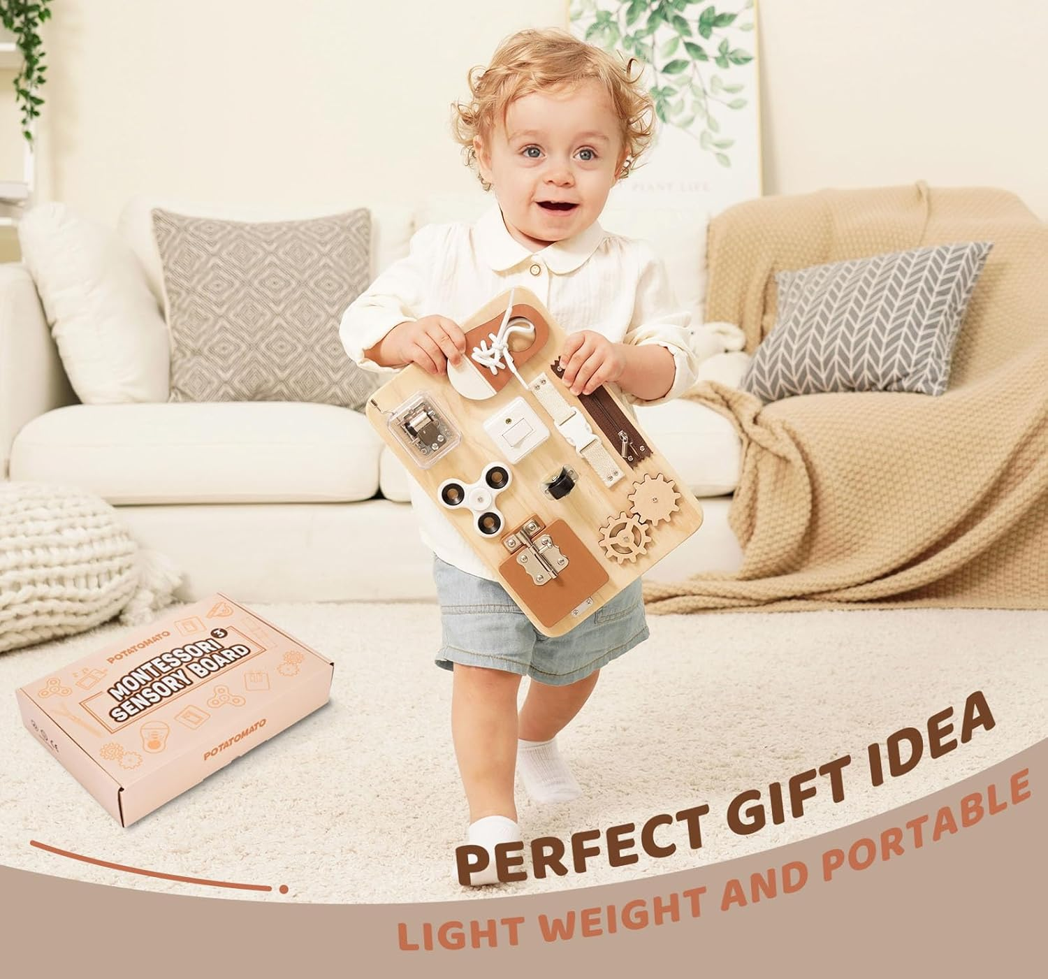 Montessori Busy Board Wooden Sensory Toddler Toys Preschool Educational Learning Activities for Boys & Girls- Birthday Gifts for Kids