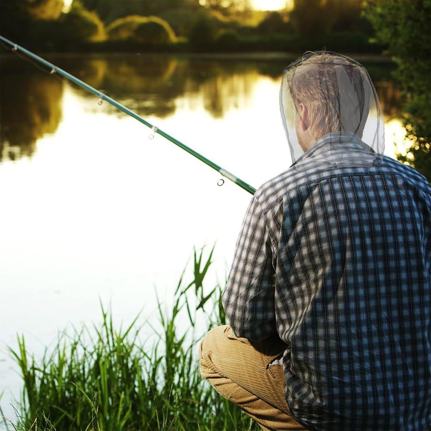 Premium Mosquito Head Net for Insect Protection 2 Pack Ultra Large Long Extra Fine Holes for Camping Hiking Fishing Gardening Safari Fits All Hats for Men and Women image number 4