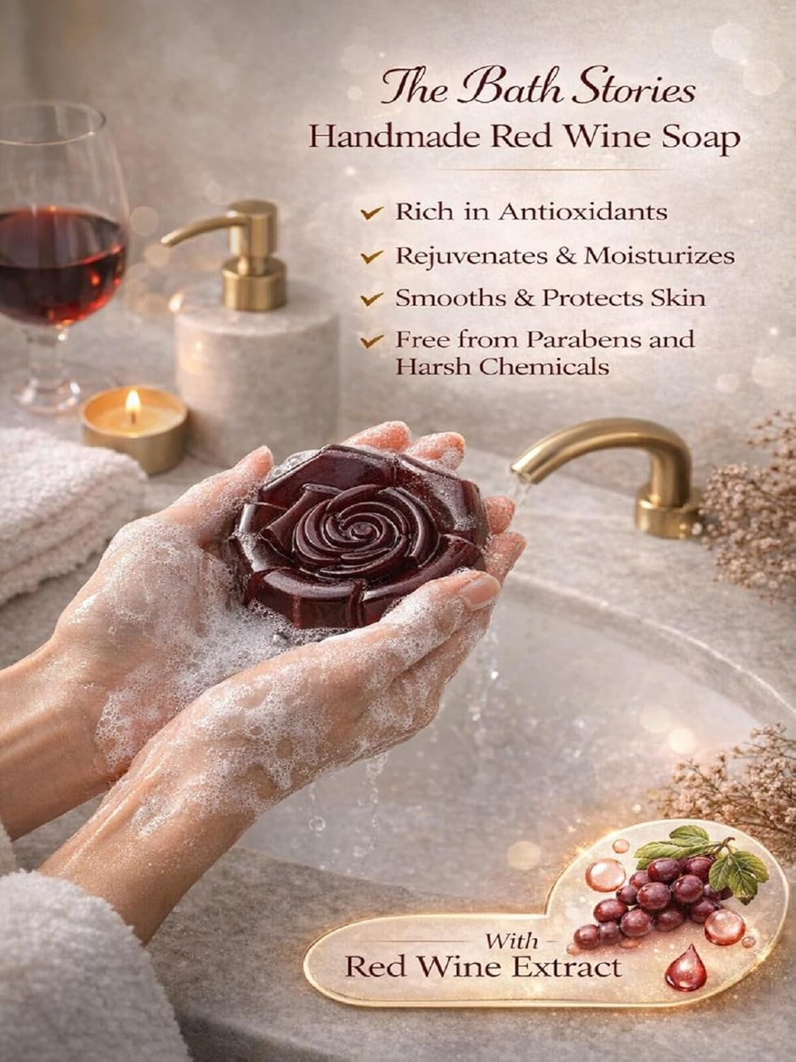 The Bath Stories Organic Handmade Red Wine Soap 2X90 Gms.(Pack of 2) image number 1