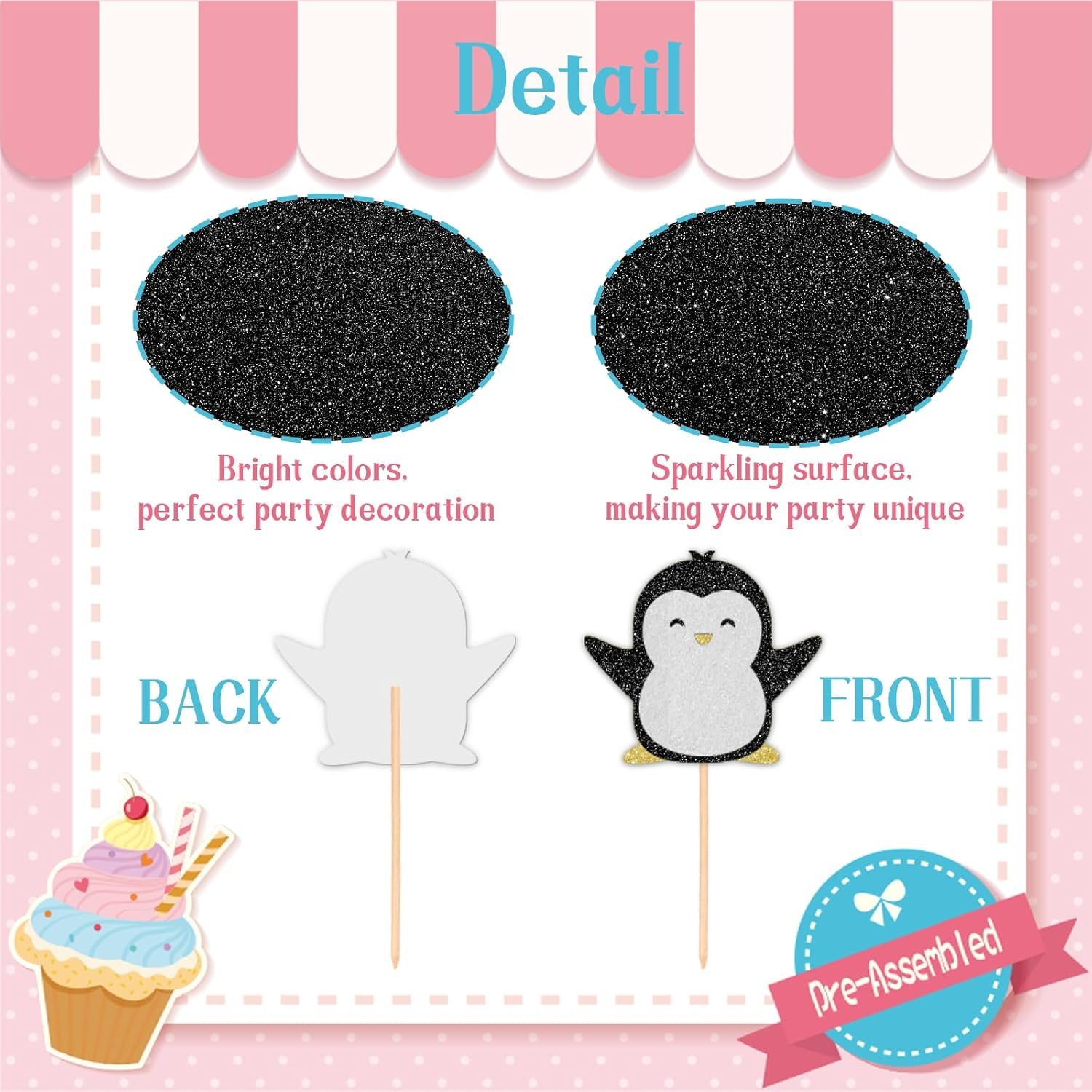 Penguin Cupcake Toppers, Penguin Baby Shower Party Decorations, Kids Birthday Party Cupcake Picks, Winter Onederland Party Supplies, 12Pcs