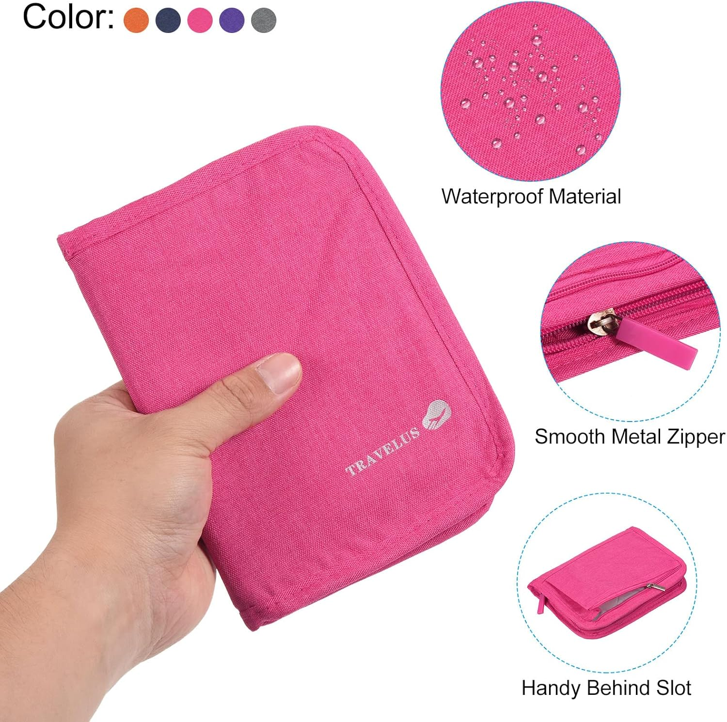 Uxcell Travel Document Organizer, Travel Passport Wallet Family Passport Holder RFID Blocking Clutch Bag Card Case for Women & Men, Rose Red image number 2