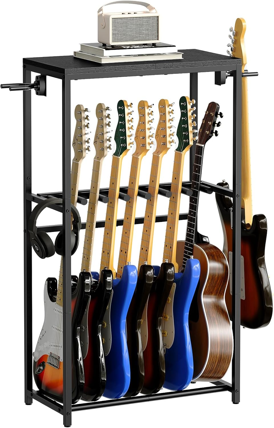Guitar Stand, Multiple Rack Holder for Acoustic, Electric, Bass, Ukulele - Adjustable Floor Stand, Amp Accessories for Home Music Studio, Black GSHB6501