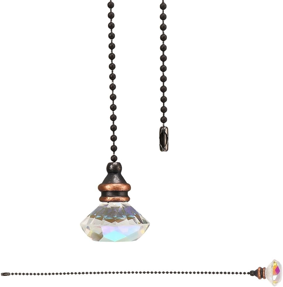 GORGECRAFT 2PCS Ceiling Fan Pull Chain 13 Inches Light and Fan Cord Swith Connector Clear Crystal Diamond Fan Pull Chain Charms Ceiling Fan Pull Chain Extenders for Ceiling Light Lamp Fan image number 4