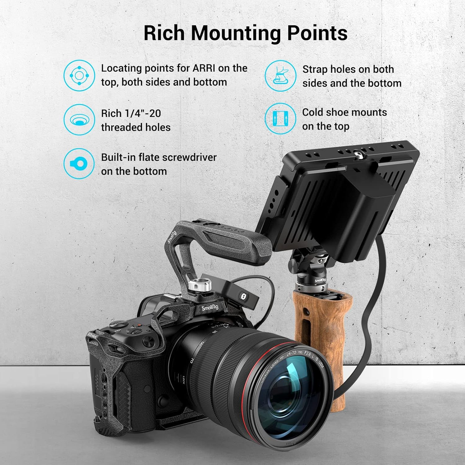Smallrig R5 / R5 C / R6 Cage for Canon R5 / R5 C / R6 Mirrorless Camera, Aluminum Alloy Cage W/Streamlined Structure for Canon R5 R6 R5 C Camera - 3233B image number 5