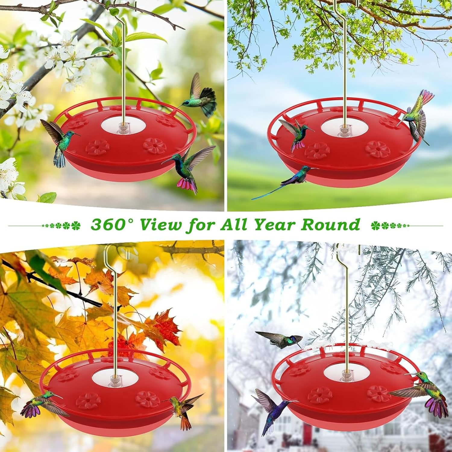Hummingbird Feeder for Outdoors,Leak-Proof, Easy to Clean and Refill, Saucer Humming Bird Feeder Plastic, Including Hanging Hook, with 5 Feeding Ports (Red) image number 4