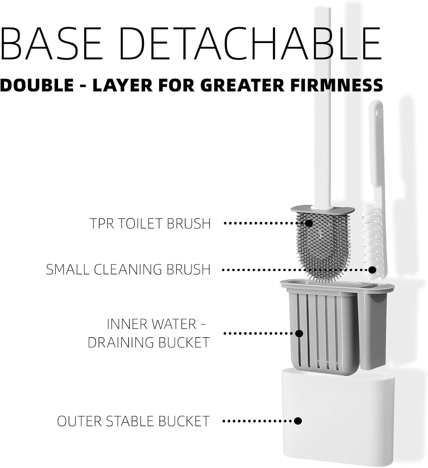 2 Pcs Toilet Brush and Holder Silicone Wall Mounted Toilet Brush for Bathroom, Set of 2 Cleaning Brushes, Flexible TPR Bristles (White) image number 2