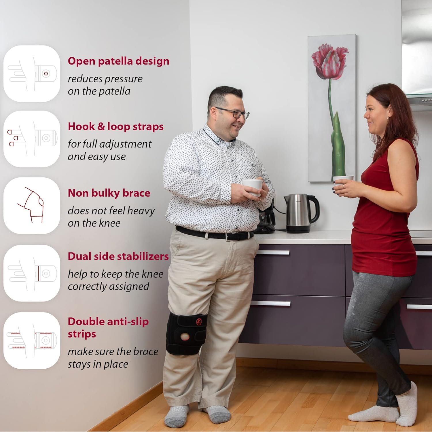 Adjustable Knee Brace Support for Arthritis, ACL, MCL, LCL, Sports Exercise, Meniscus Tear, Injury Recovery, Pain Relief - Open Patella Neoprene Stabilizer Wrap for Women, Men, Kids & plus Size image number 4