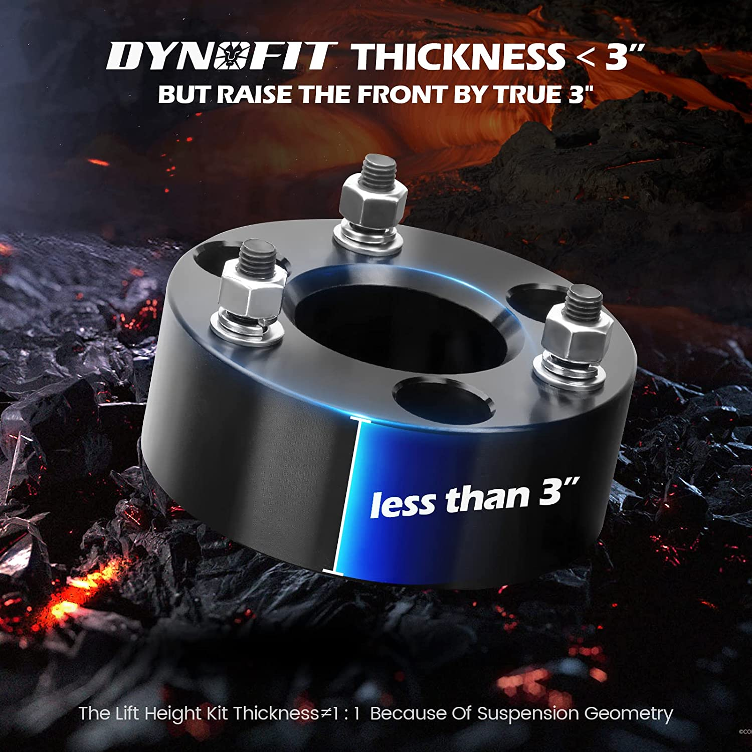 Dynofit 3" Front & 2" Rear Lift Kits for 2007-2024 Silverado 1500 Sierra 1500 (2WD/4WD), Full Suspension Leveling Kit with Front Strut Spacers and Block U-Bolt Set image number 1