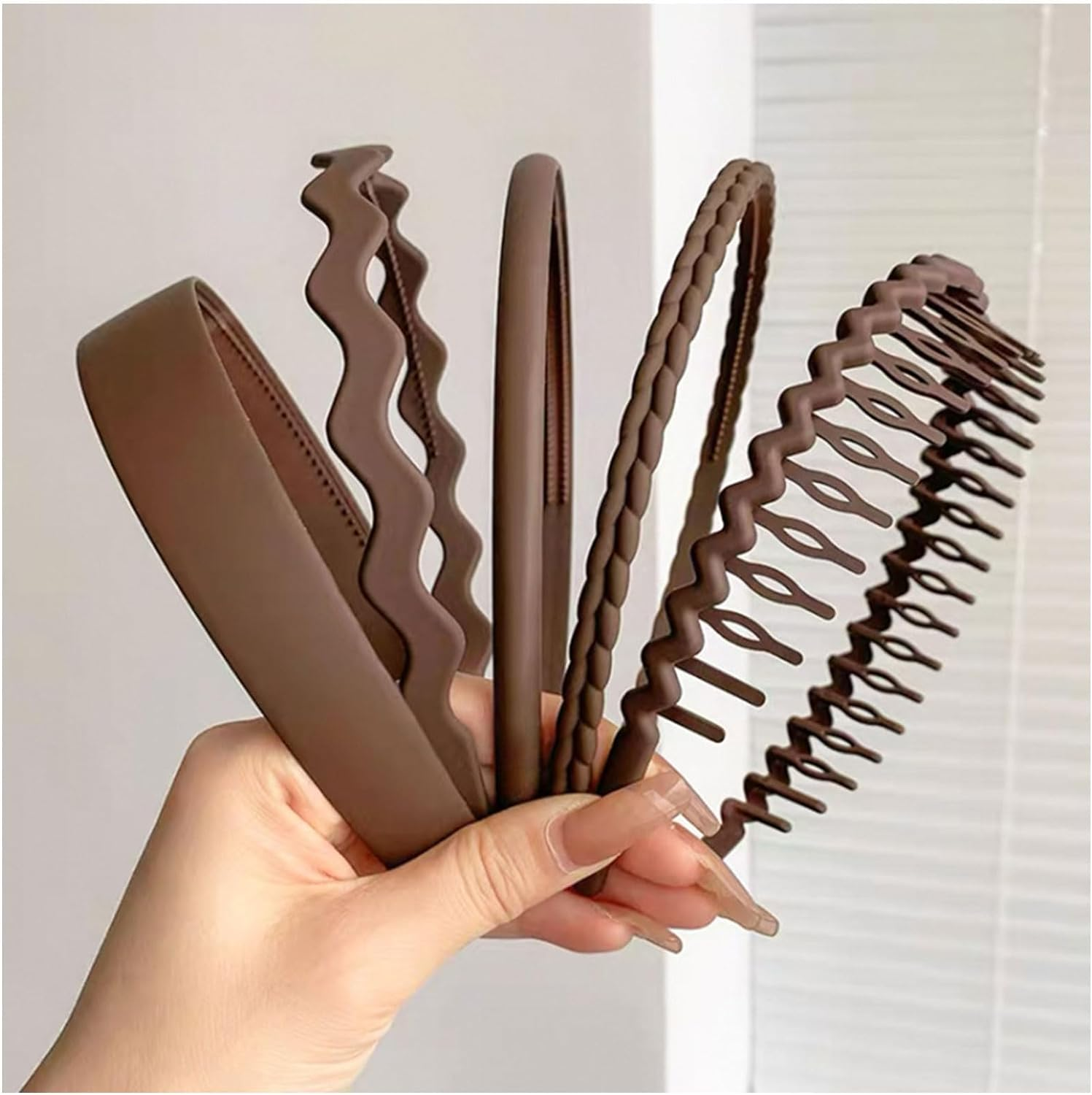 Teeth Comb Thin Headbands for Women for Washing Face Hair Hoops for Make up Non Slip Headband for Women Girls Hair Band Brown Head Band 5Pcs image number 1