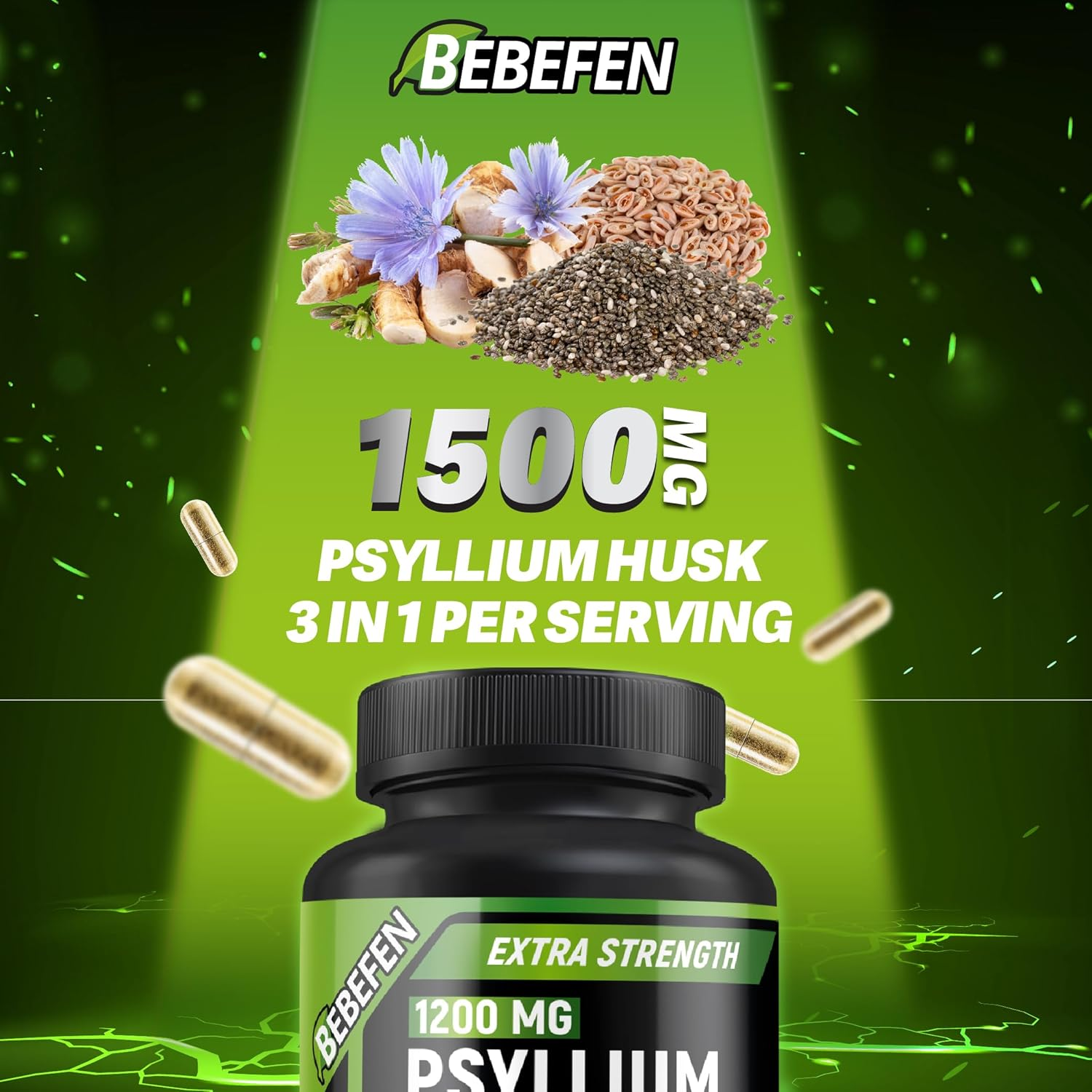 Psyllium Husk Fiber Supplement, 1,500Mg per Serving | with Inulin & Chia Seed | Plant-Based, Non-Gmo, Gluten-Free (60 Capsules) image number 6
