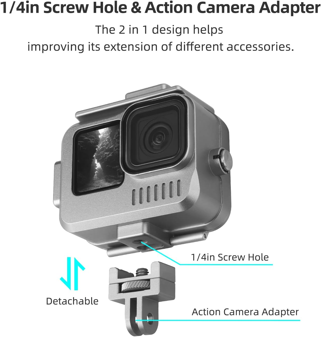 Aluminum Waterproof Housing Case for Gopro Hero 13 / Hero 12 / Hero 11 / Hero 10 / Hero 9 Black image number 5