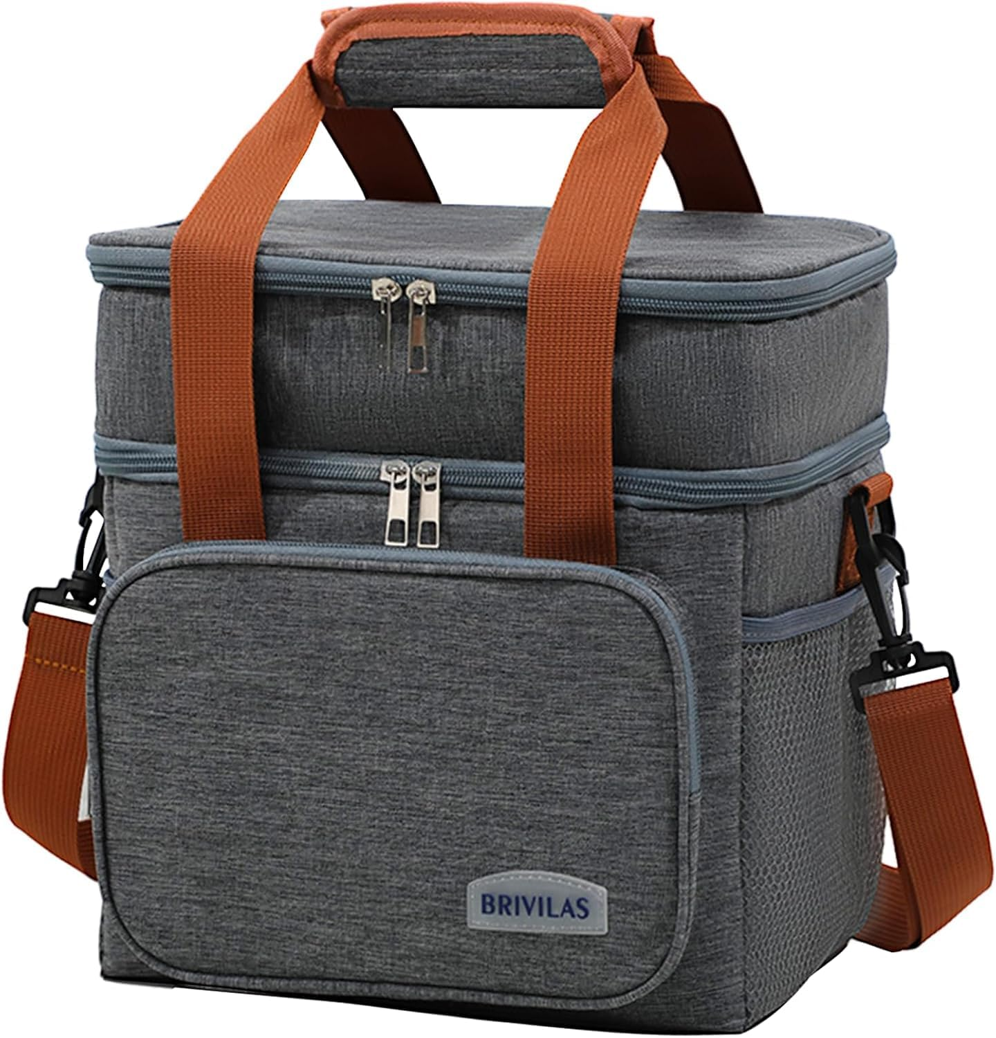 Insulated Lunch Box for Men & Women - Collapsible Cooler Bag Leakproof Double Deck, Large 12.5L Adult Lunch Bags for Work, Travel - Black Lunch Bag Cooler Lunch Box with Adjustable Strap