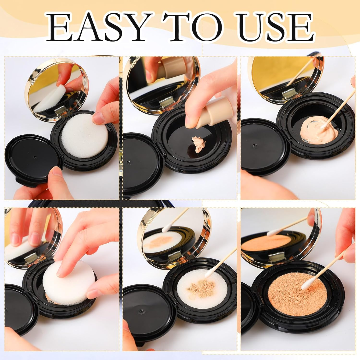 Patelai 7 Pcs 0.5Oz Black Empty Luxurious Air Cushion Puff Box with Sponge Puff and Mirror, Portable Make-Up Powder Container Case with Extra Sponges and Puffs, Refillable Foundation Bb Cream Box image number 1