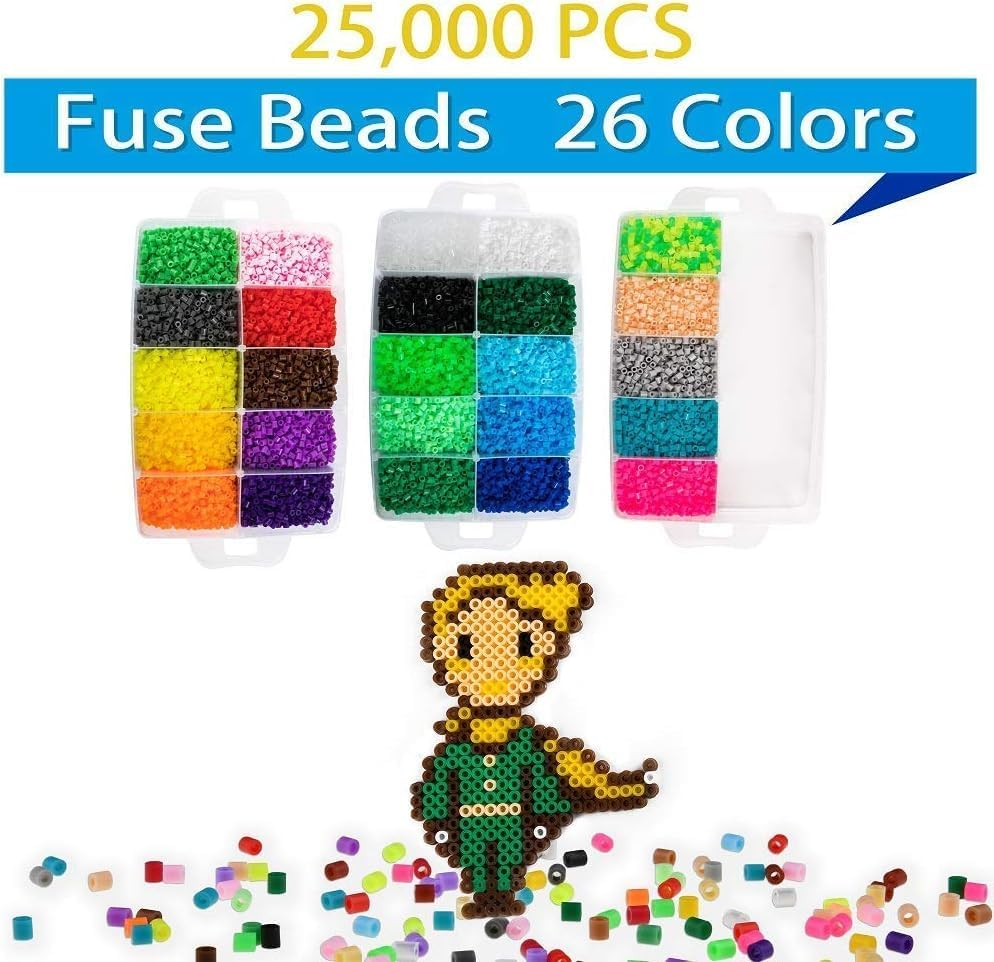 25,000 Pcs Fuse Beads Kit 26 Colors 5MM, Including 127 Patterns, 4 Big Square, 1 Heart Pegboards, 1 Flower Ironing Paper, Tweezers, Beads Compatible by INSCRAFT image number 5