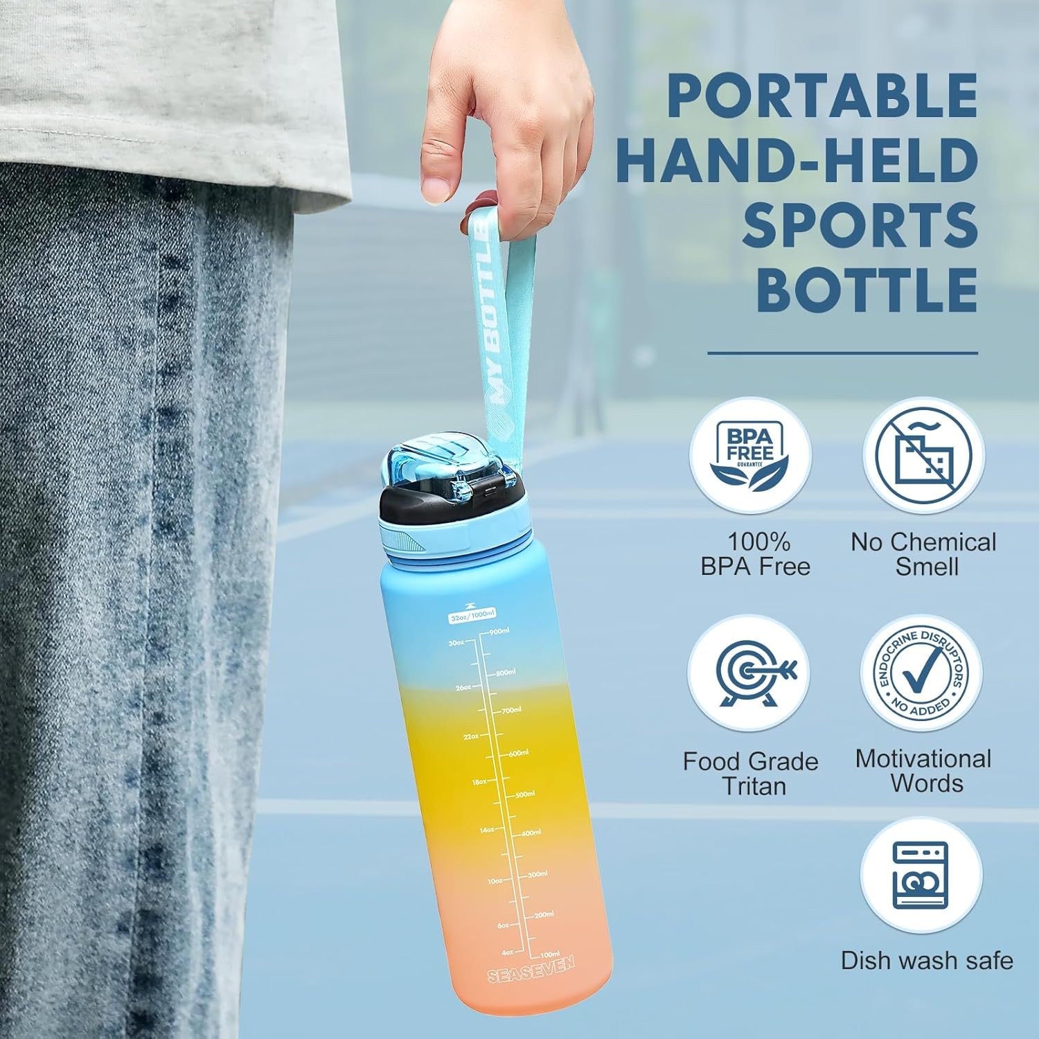 Water Bottle with Straw 1L,Boys Water Bottles with Straw 1 Litre,Waterbottle Leak-Proof Sports Water Bottle,Plastic Drinks Bottles Toxin Free，Bpa-Free (Blue-Yellow-Pink) - 11-Blue-Pink image number 4