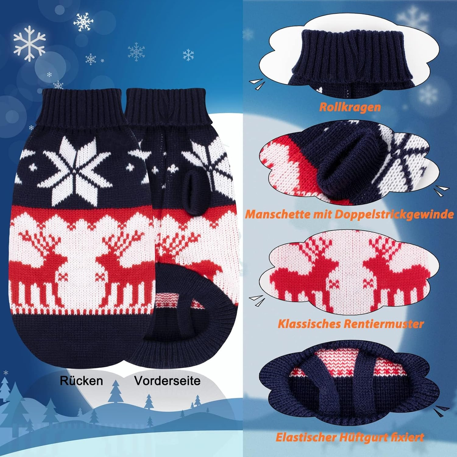 RANYPET Pack of 2 Cat Jumpers Christmas Puppy Knitted Jumper, Christmas Pattern Knitwear Warm Pet Jumper for Kittens and Small Dogs L image number 1
