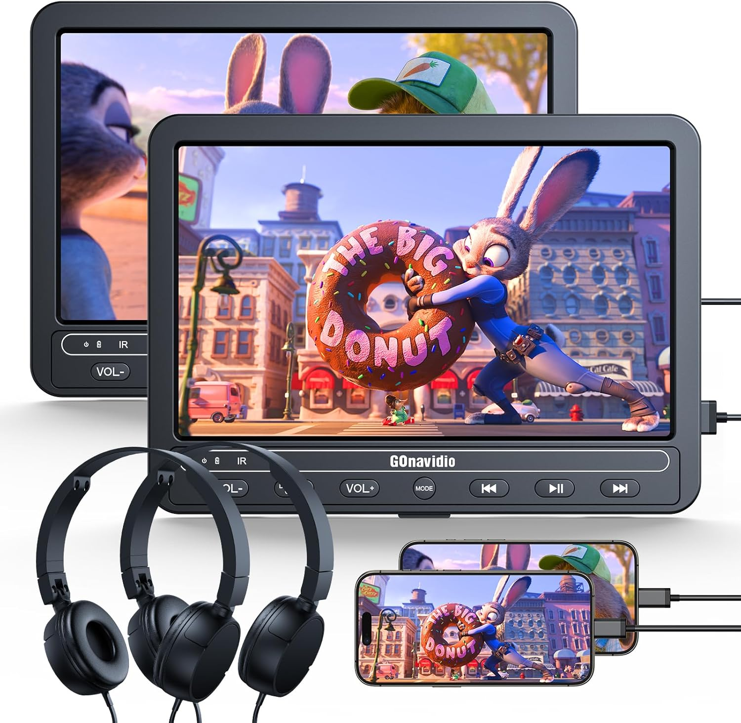 Gonavidio 10.1" Dual Portable DVD Players for Car with HDMI Input, 5 Hours Battery, Car DVD Player Support USB/SD Card, Play Same/Different Movies (2 X DVD Player) image number 1