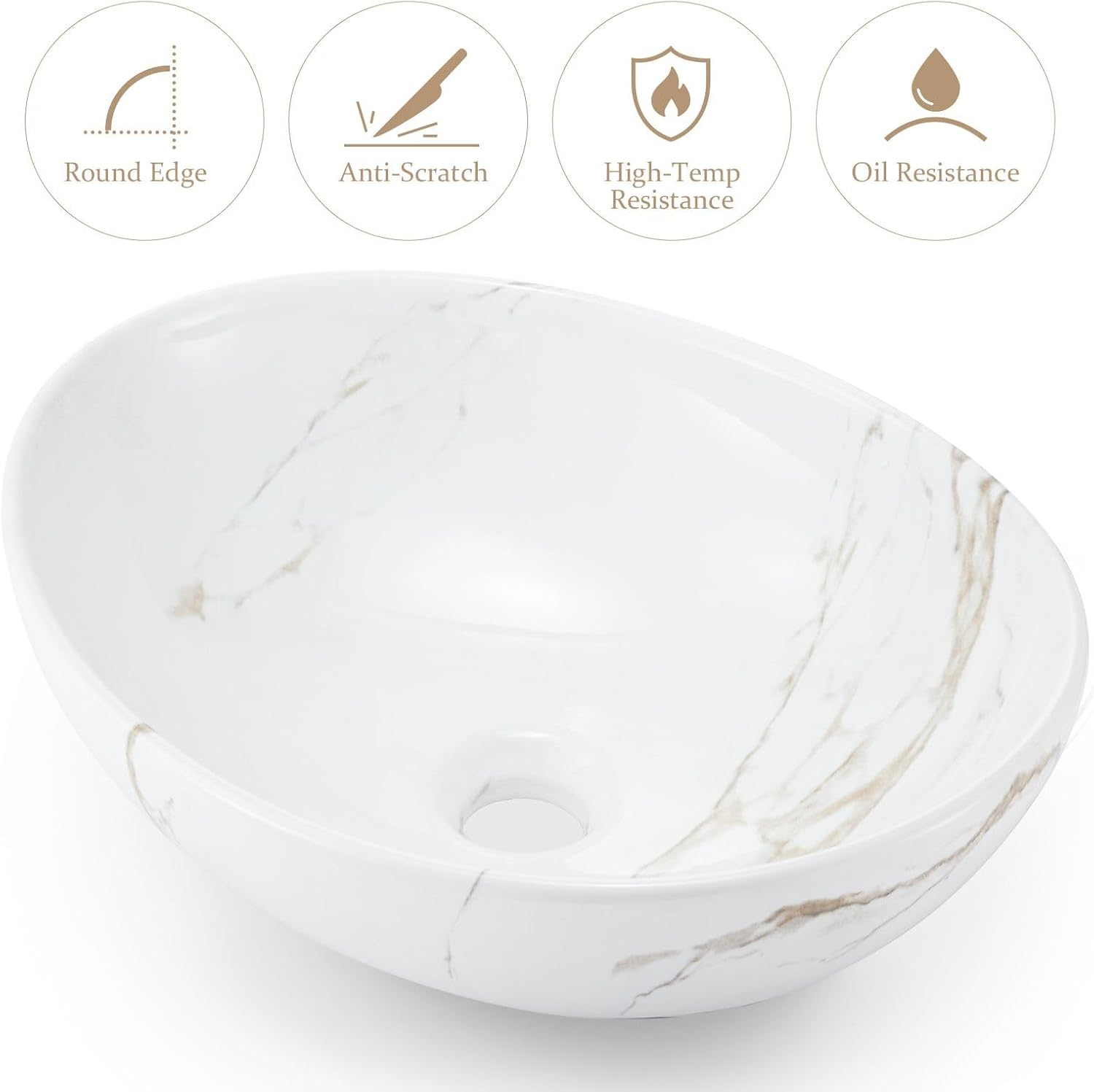 Luxsuite Oval Bathroom Sink Vanity Washing Basin Vessel Ceramic above Counter Hand Wash Bowl Toilet Countertop White image number 6