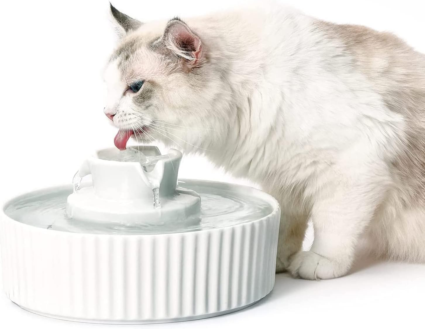 Vindox Drinking Fountain for Cats, Ceramic, Cat Fountain Ceramic (White) image number 1