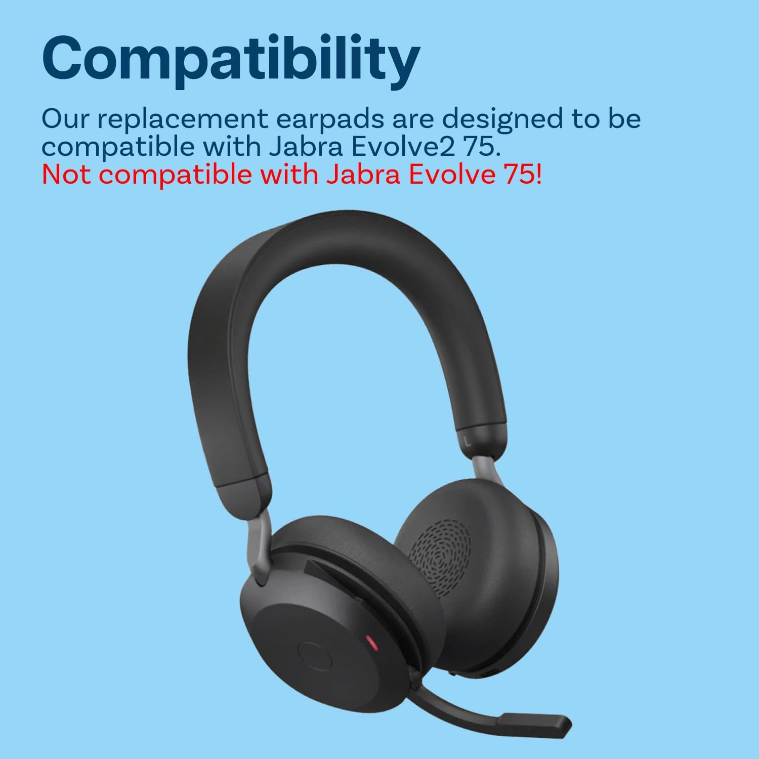 MMOBIEL Replacement Ear Pads for Jabra Evolve2 75 Headphones - Protein PU Ear Pads Cushion - Headphones Ear Pads for Jabra Evolve2 75 - Black