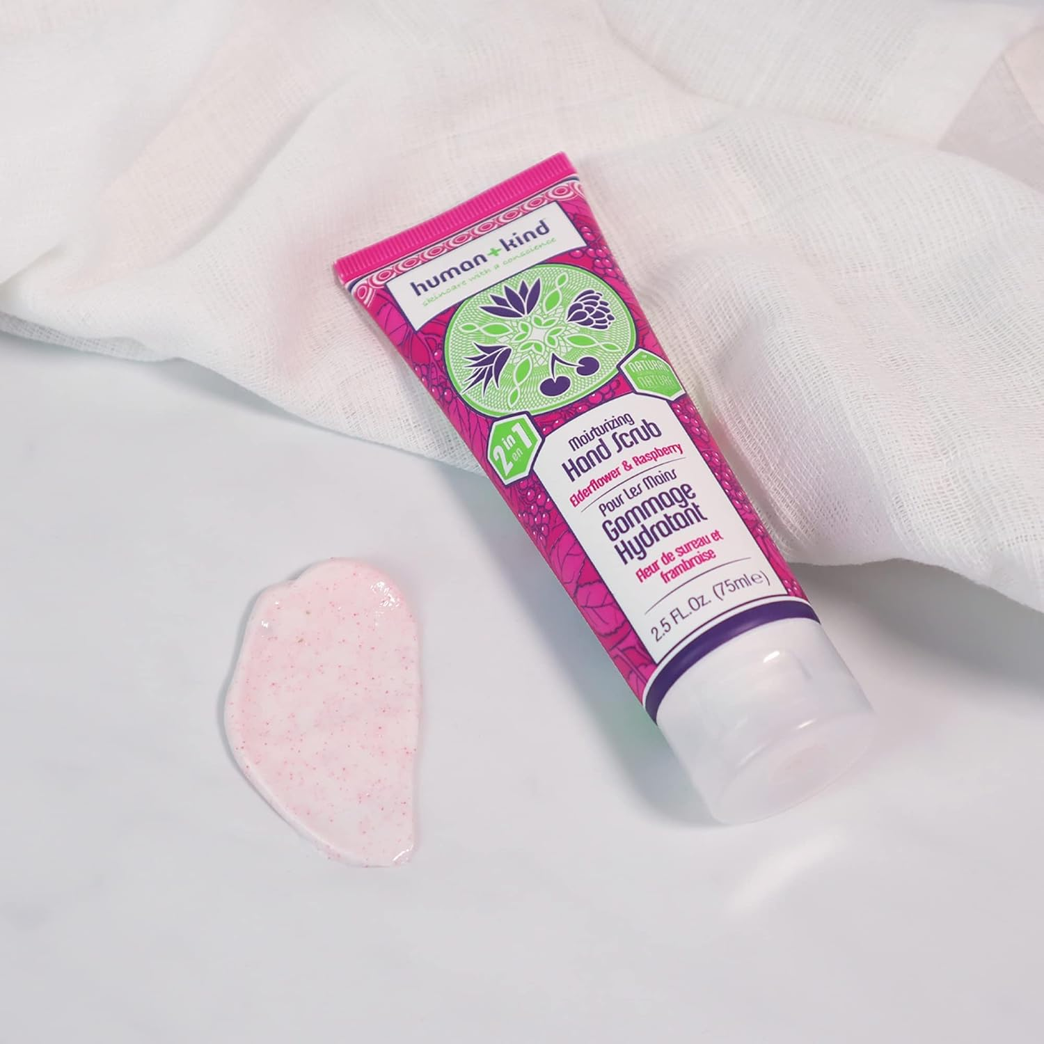 Human+Kind Moisturizing Hand Scrub - Exfoliating Scrubber for Soft, Smooth Hands - Gentle Repair for Dry, Cracked, Peeling Skin - Shea Butter, Dried Raspberry Seeds, and Hydrated Silica - 75 Ml image number 1